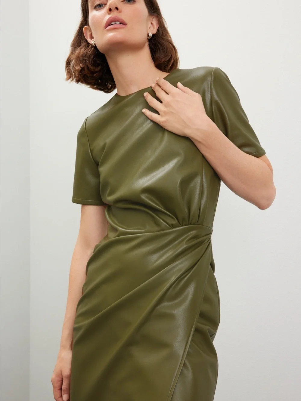 Shakuhachi Olive Faux Leather Twist-Waist Midi Dress - Picture 4 of 8